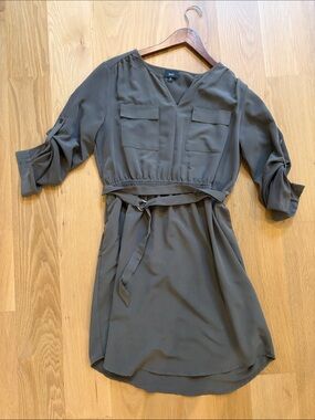 Mossimo Olive Green V-Neck Belted Dress